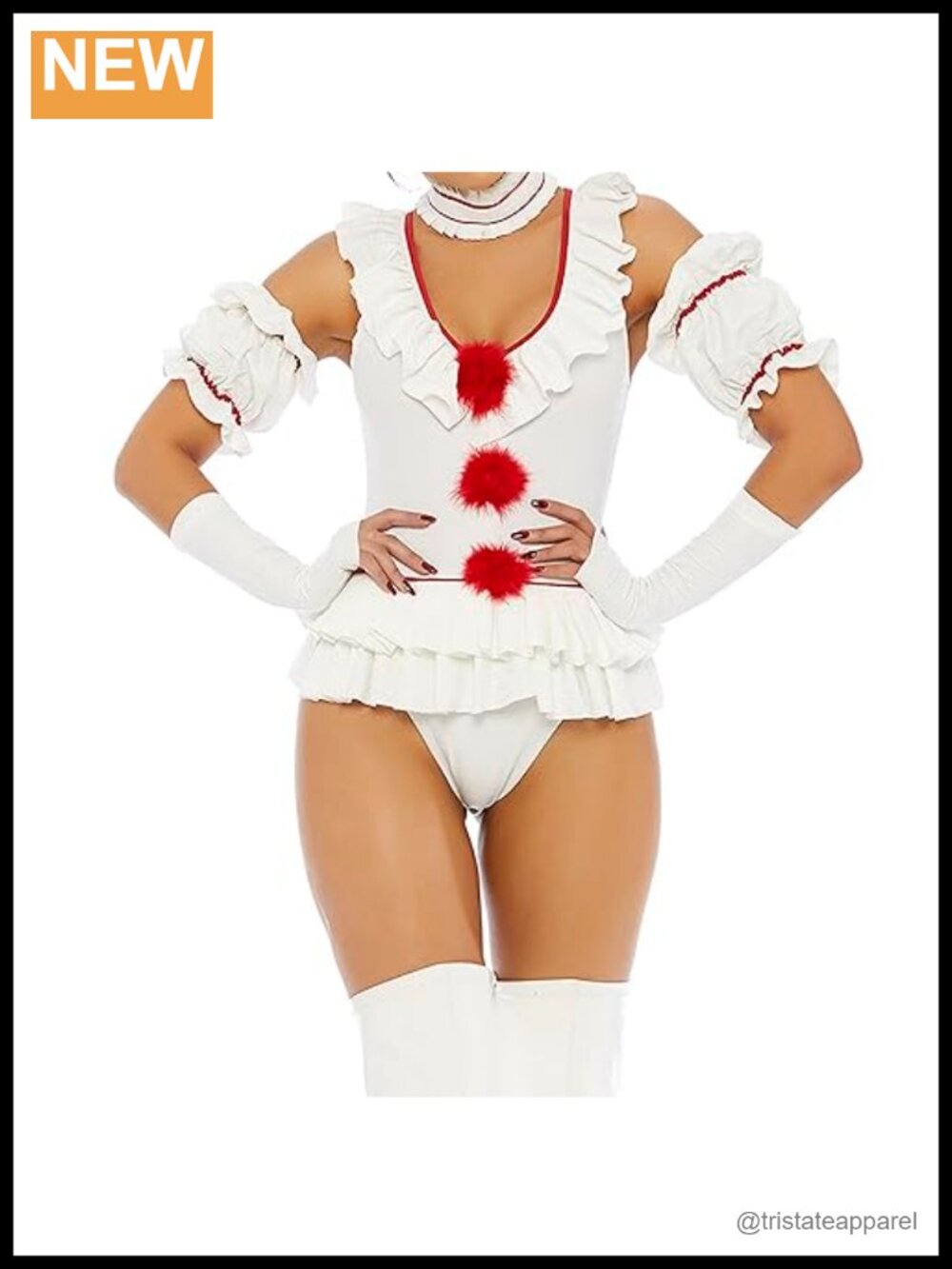 Sexy Movie Clown Character Costume Bodysuit Sleeves Gloves Choker